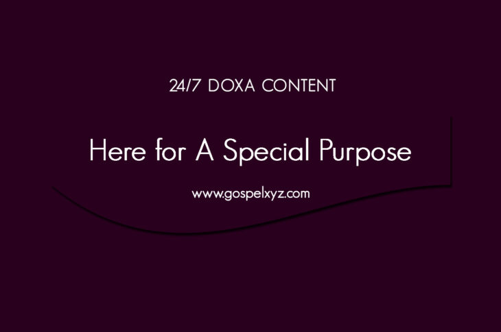 24/7 DOXA Content, 15th April-HERE FOR A SPECIAL PURPOSE